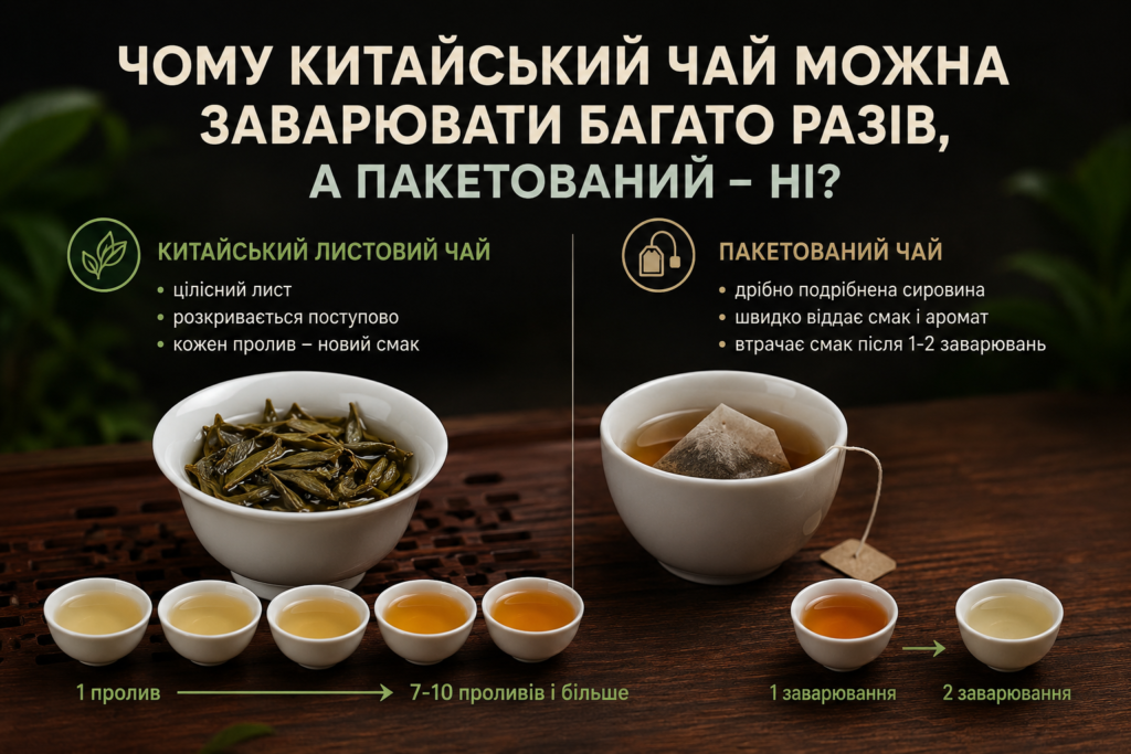 Чому китайський чай можна заварювати багато разів, а пакетований — ні?